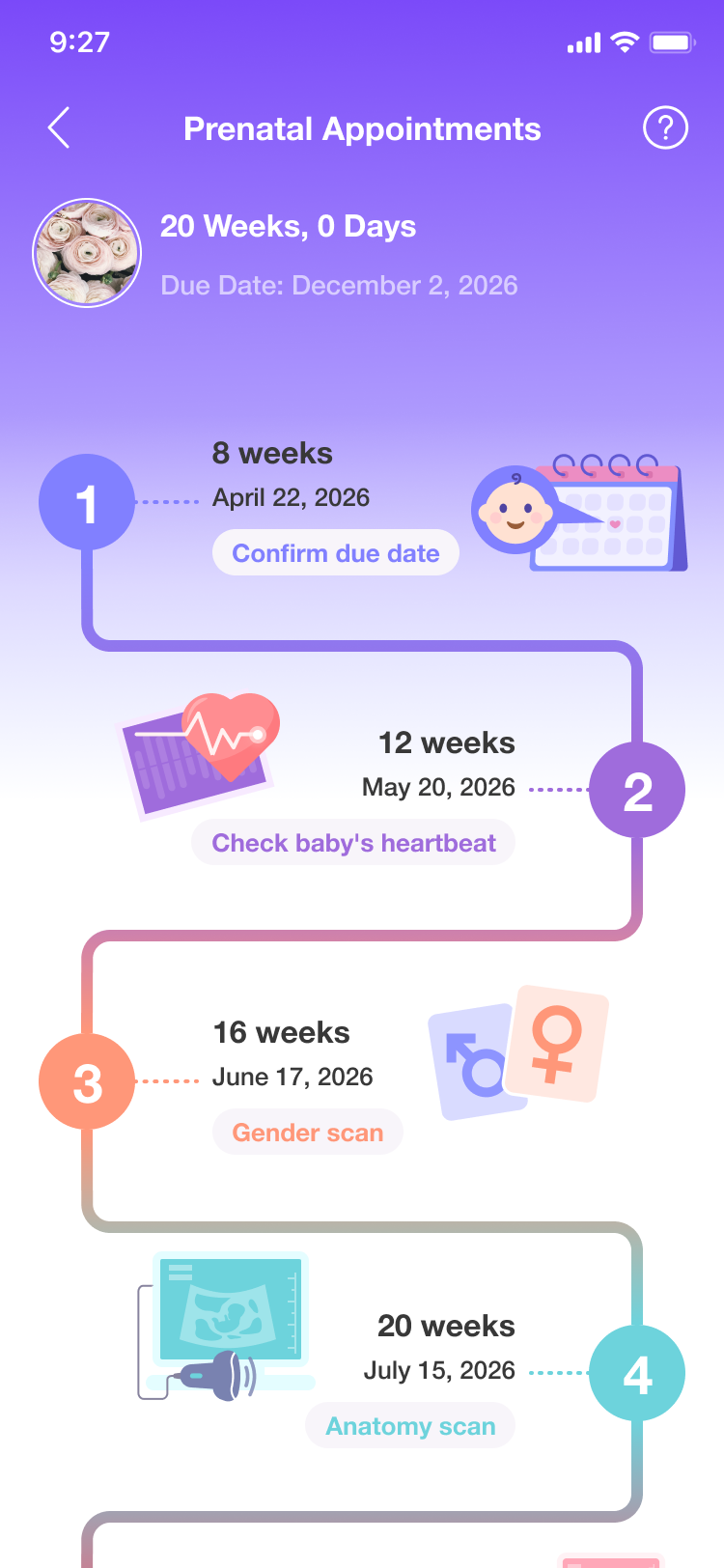 Premom weekly update card showing baby development milestones