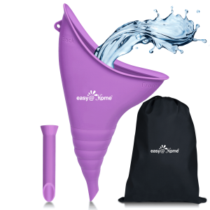 Purple Urination Device for Women with a black bag.