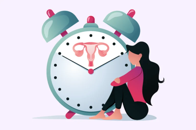 illustration of woman with clock waiting for her ovulation cycle