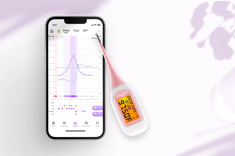 bbt charting inside the premom app with a basal thermometer
