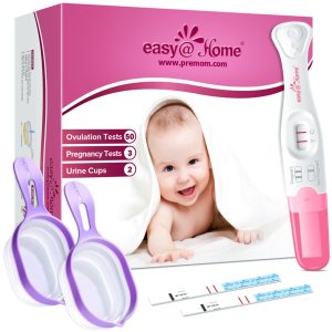 ovulation and pregnancy test strips with two purple pee cup.