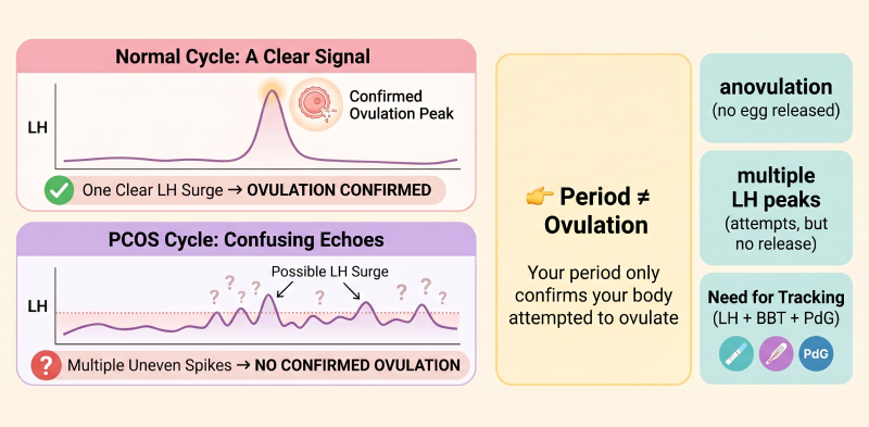 Normal cycle vs PCOS cycle LH spikes