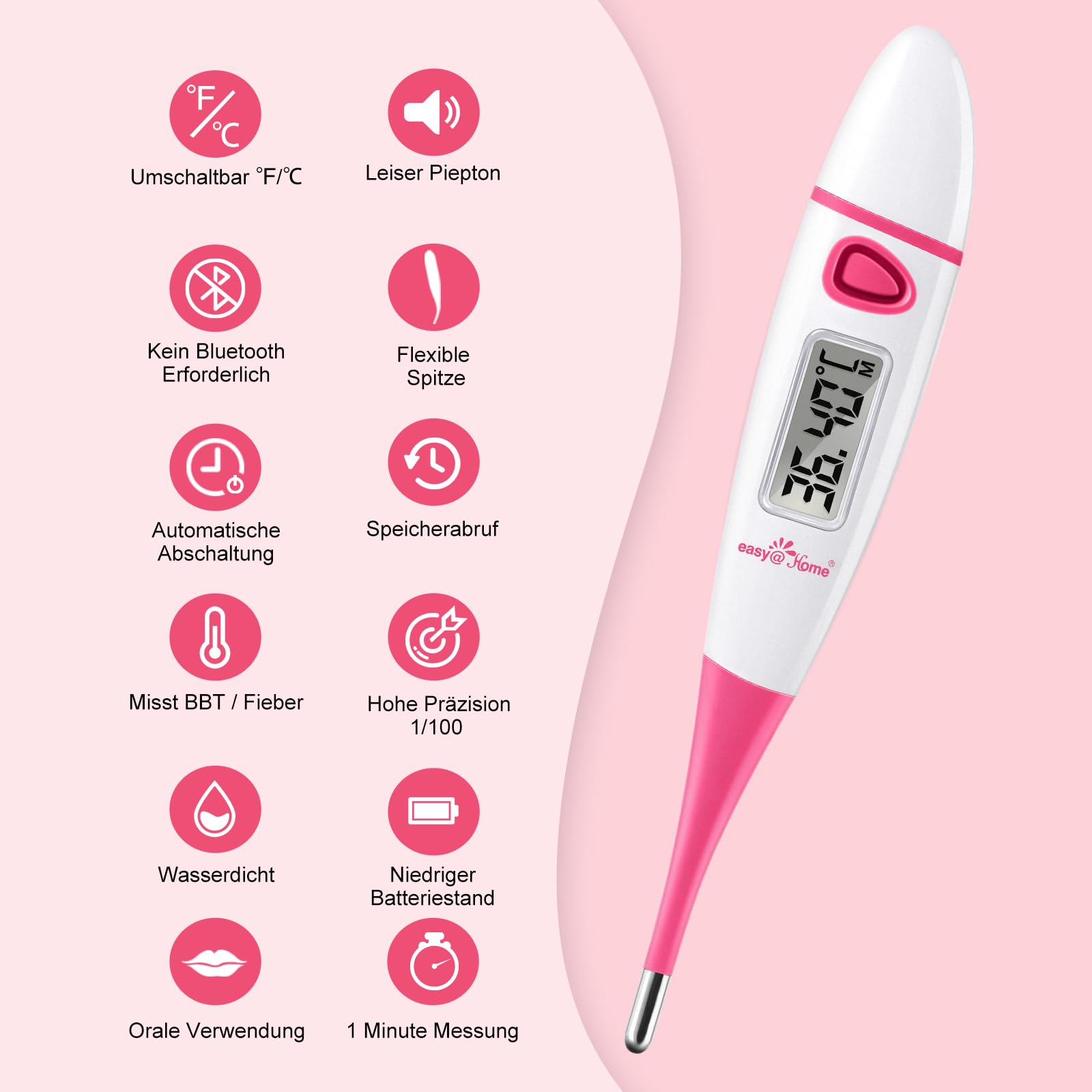 Easy@Home Basalthermometer zur Zykluskontrolle: Basaltemperatur Thermometer Kinderwunsch Fruchtbarkeitsthermometer für Fruchtbarkeit