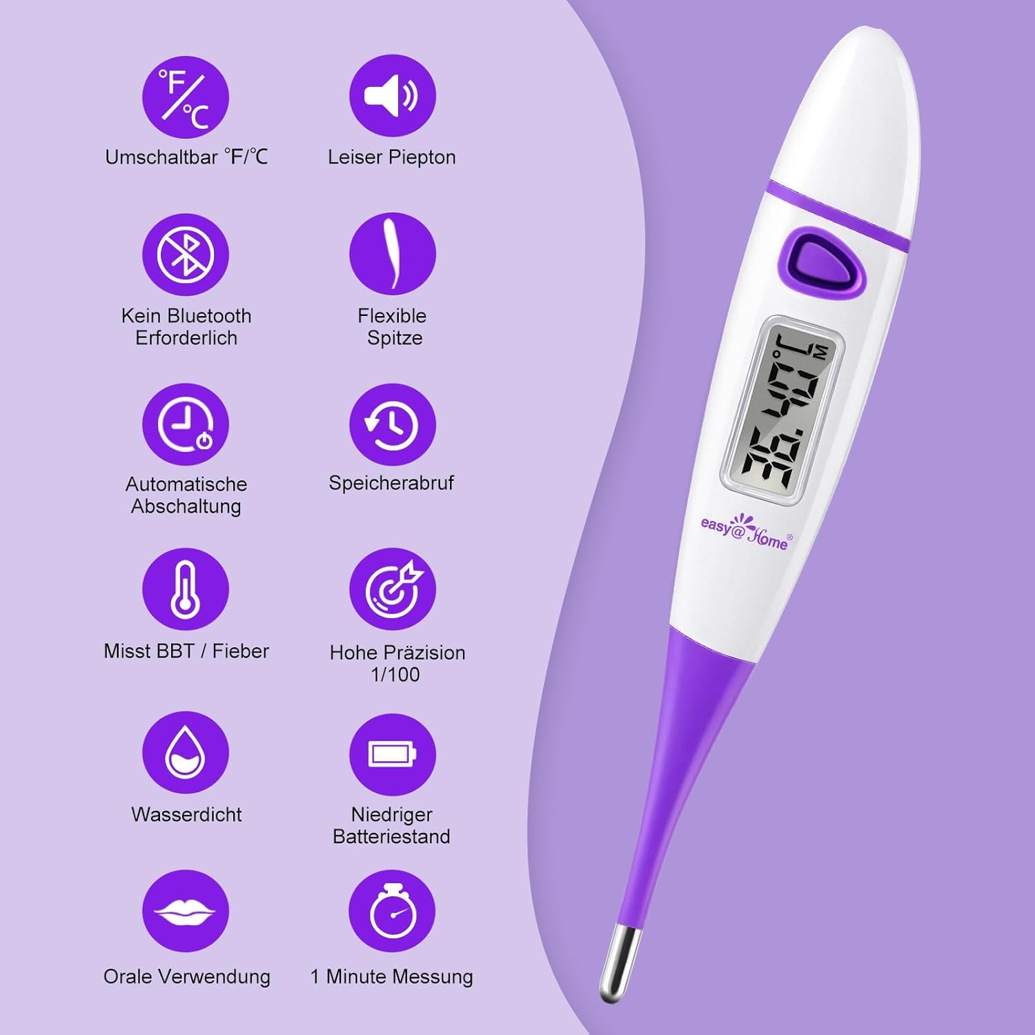 Easy@Home Basalthermometer zur Zykluskontrolle: Basaltemperatur Thermometer Kinderwunsch Fruchtbarkeitsthermometer für Fruchtbarkeit
